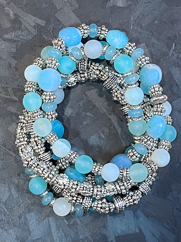 Blue Agate Mix Metal Bracelet Stack