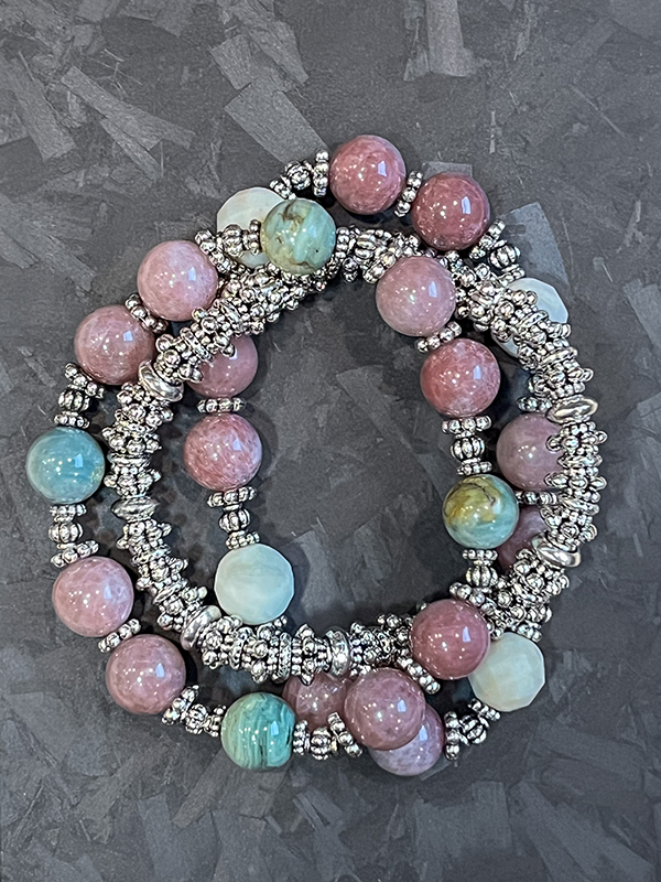 Lavender Quartz Amazonite Mix Metal Bracelet Stack